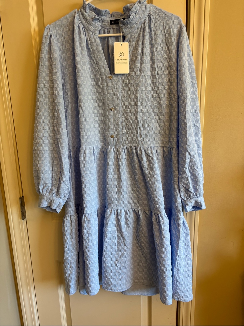 Lazy Smile Light Blue Textured Tiered Midi Dress Size L